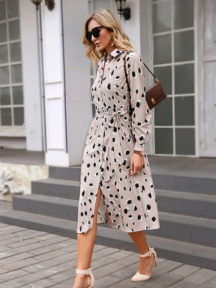 Alexis Leopard Print Dress for Women-Beige-S-State of Style