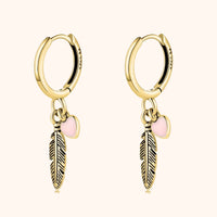 Althea Hoop Earrings with Feather and Heart-Gold-State of Style