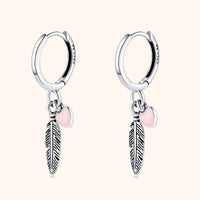Althea Hoop Earrings with Feather and Heart-Silver-State of Style