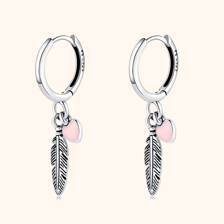 Althea Hoop Earrings with Feather and Heart-Silver-State of Style