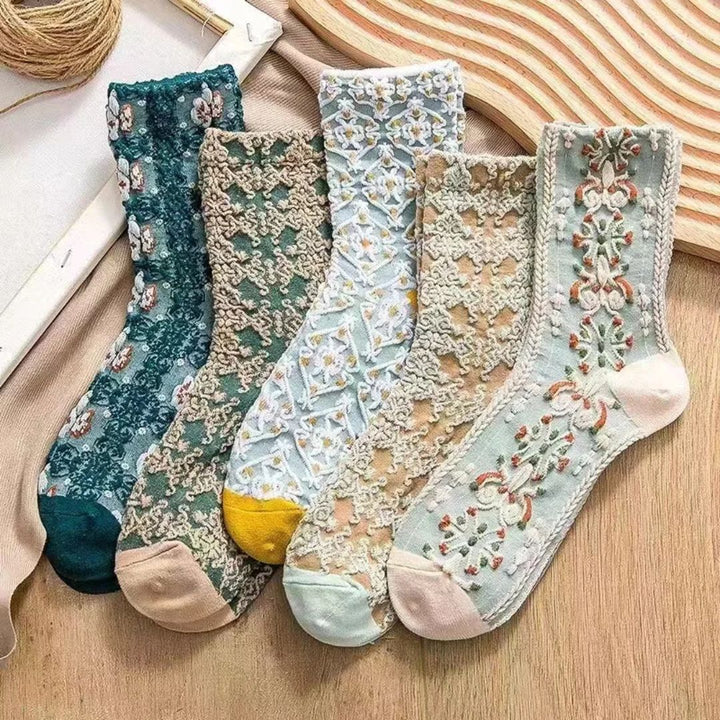 Althea Traditional Socks – Retro Ethnic Pattern with Textured Details-1-State of Style