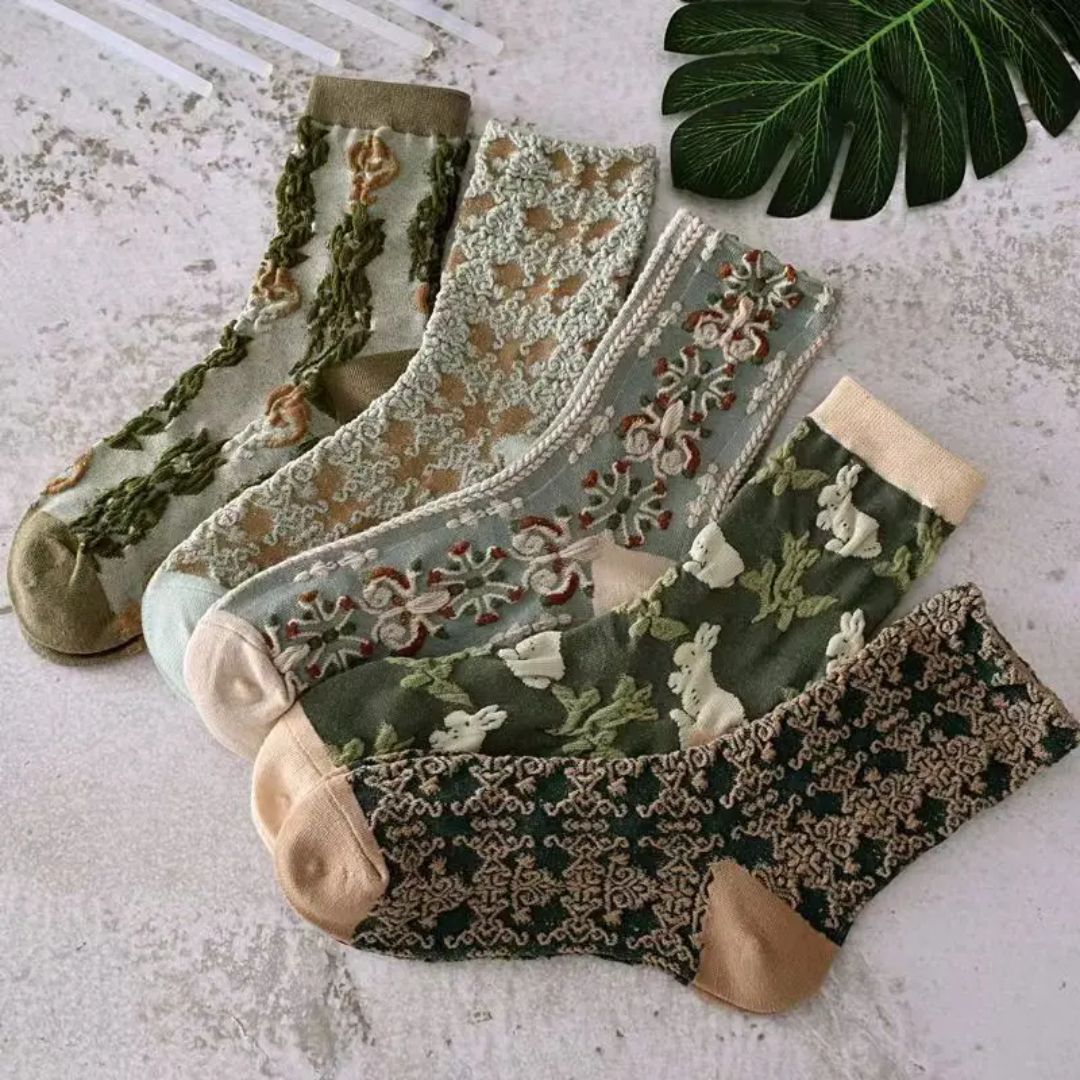 Althea Traditional Socks – Retro Ethnic Pattern with Textured Details-2-State of Style