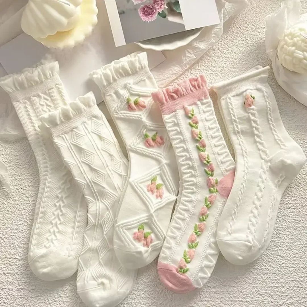 Althea Traditional Socks – Retro Ethnic Pattern with Textured Details-7-State of Style