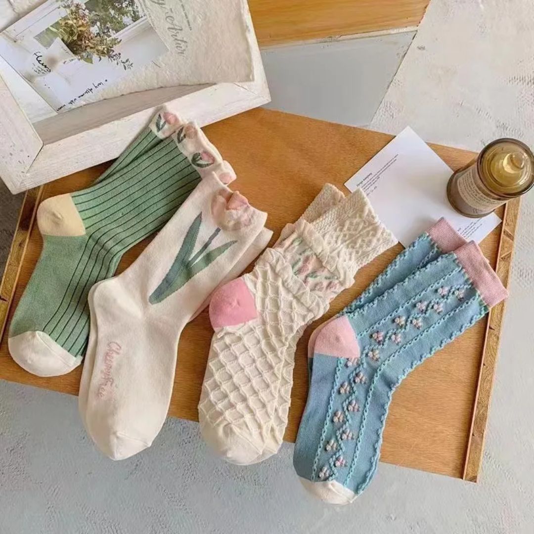 Althea Traditional Socks – Retro Ethnic Pattern with Textured Details-8-State of Style