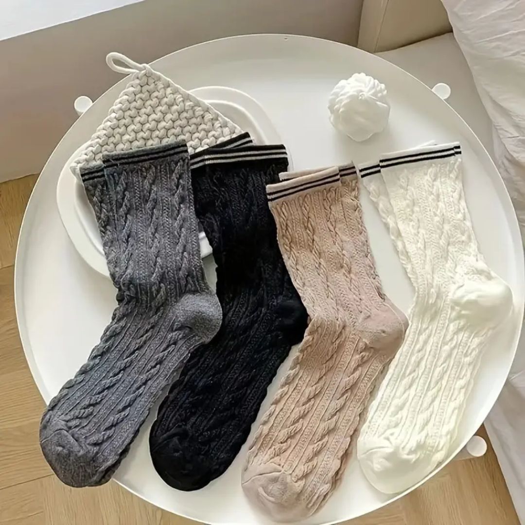 Althea Traditional Socks – Retro Ethnic Pattern with Textured Details-9-State of Style