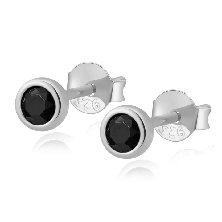 Amira Compact Circle Earrings-Silver-Black-State of Style
