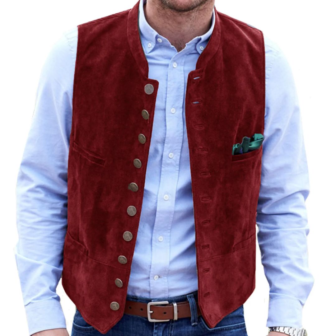 Angelo Traditional Vest – Steampunk-Inspired Velvet Waistcoat-Red-S-State of Style