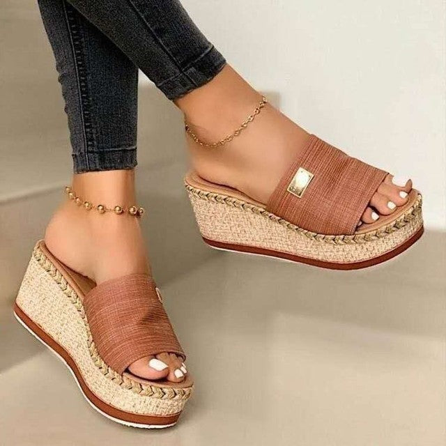 Anna - Orthopedische Blauwe Espadrille Wedges-Bruin-35-State of Style