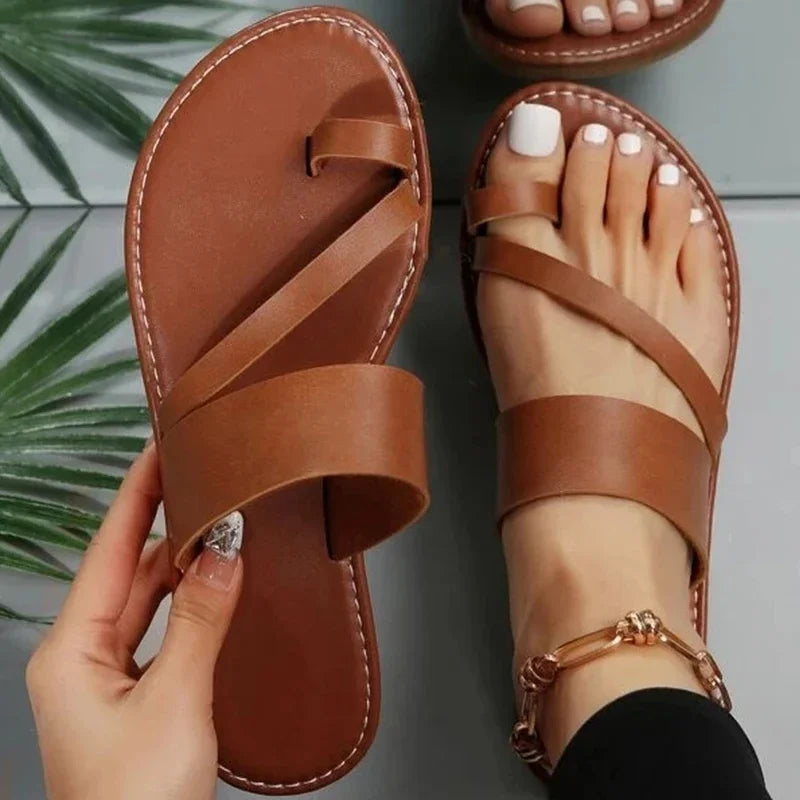 Anna - Orthopedische Cognac Cross-Strap Sandalen-Zwart-36-State of Style