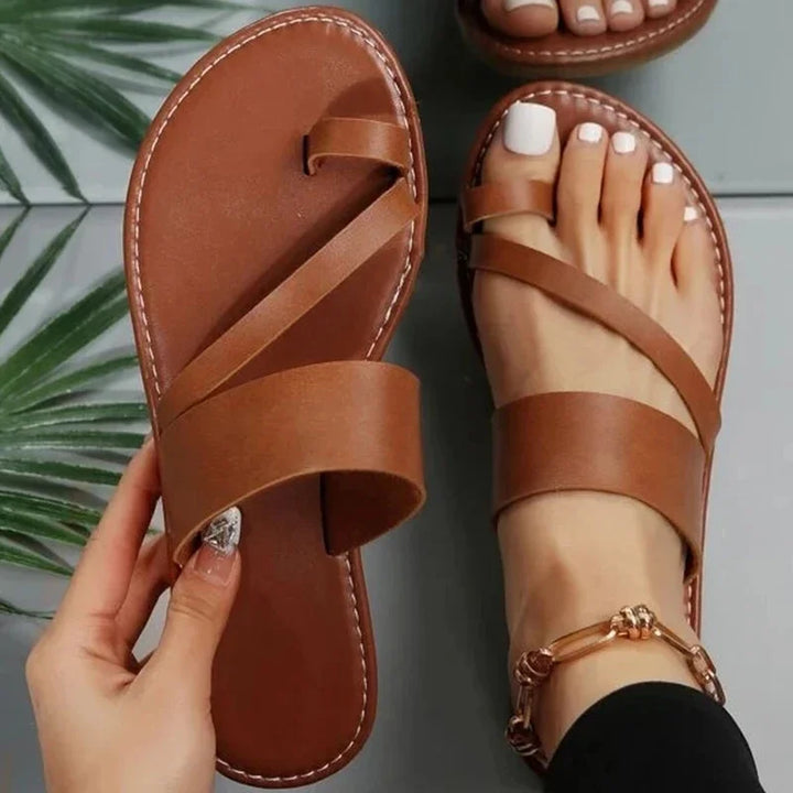 Anna - Orthopedische Cognac Cross-Strap Sandalen-Zwart-36-State of Style