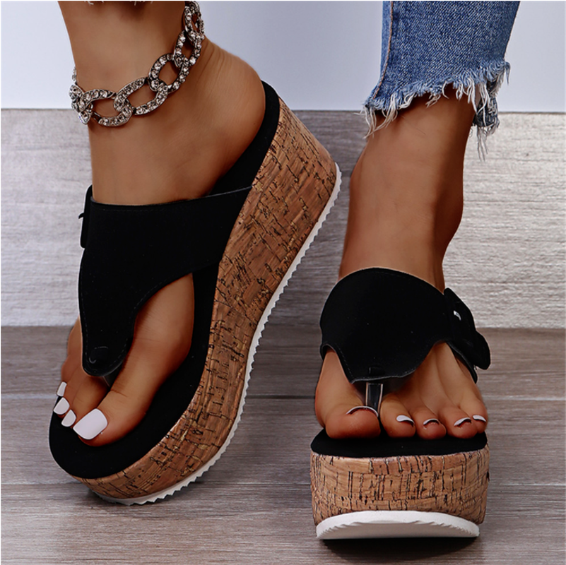 Anna - Orthopedische Platform Zwart Flip Flops-Zwart-35-State of Style