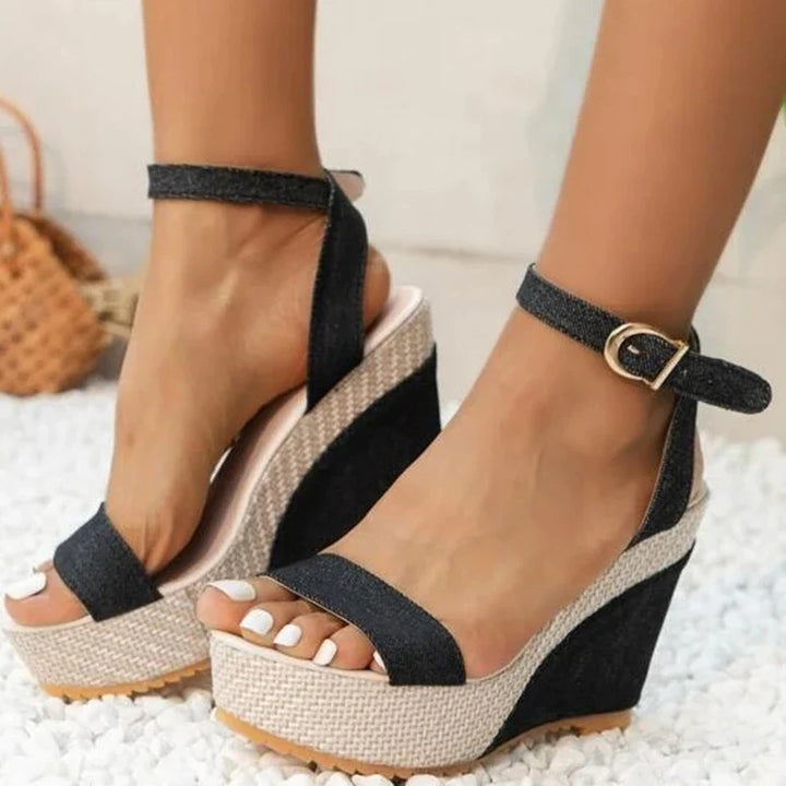 Anna - Orthopedische Zwarte Sleehak Sandalen-Zwart-35-State of Style