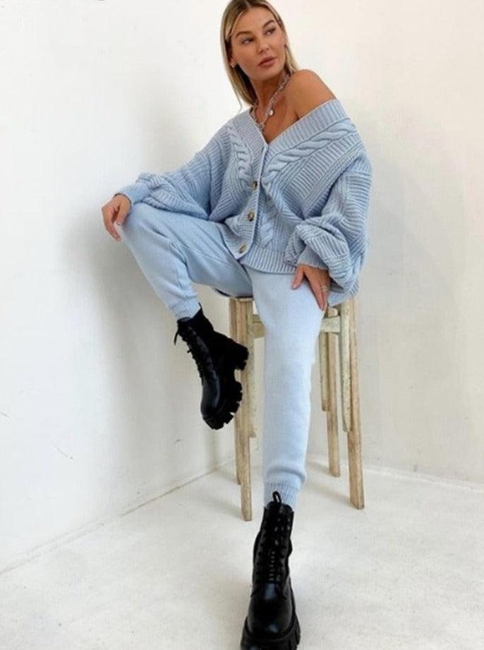 AnneliesSet | Comfortable 2-Piece Set for Women | Vest and Trousers-Baby Blue-State of Style