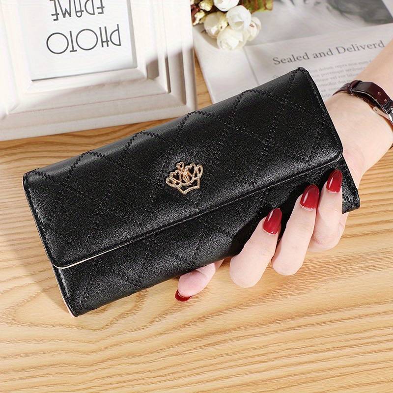 Argyle Pattern Triple Fold Wallet with Royal Gold Accent-Black-State of Style