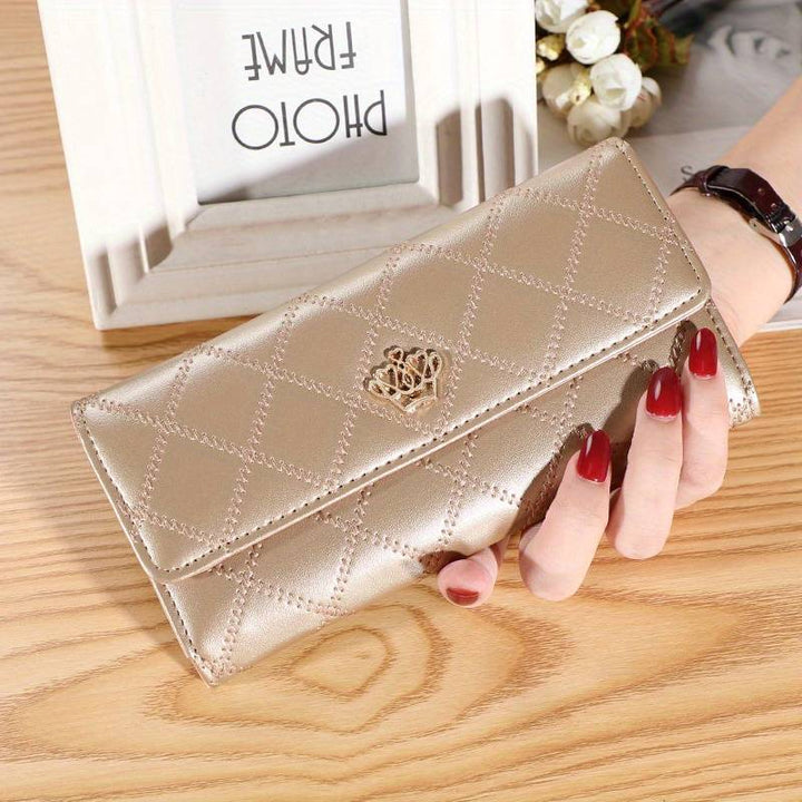 Argyle Pattern Triple Fold Wallet with Royal Gold Accent-Champagne-State of Style