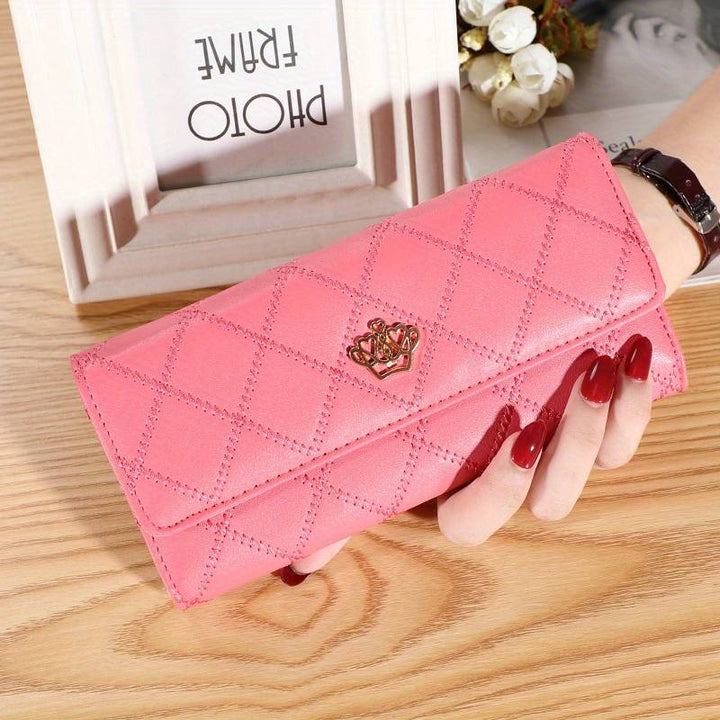 Argyle Pattern Triple Fold Wallet with Royal Gold Accent-Deep Pink-State of Style