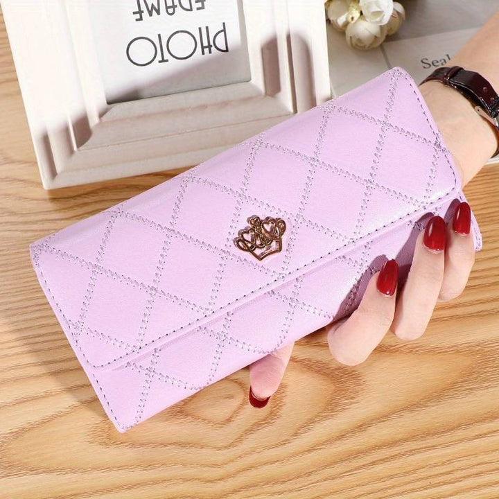 Argyle Pattern Triple Fold Wallet with Royal Gold Accent-Lilac-State of Style