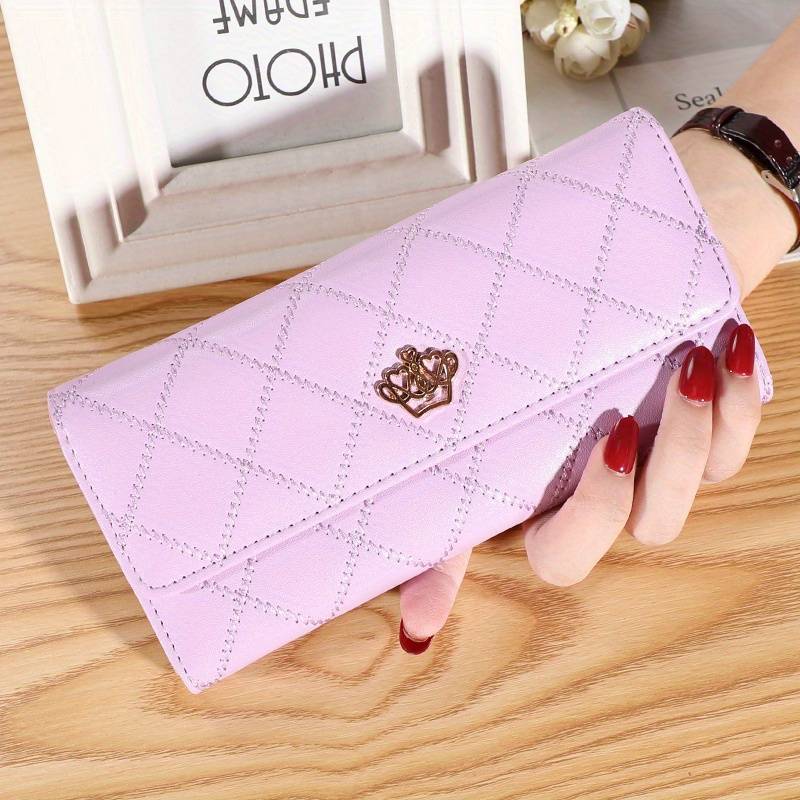 Argyle Pattern Triple Fold Wallet with Royal Gold Accent-Lilac-State of Style
