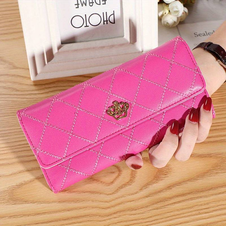 Argyle Pattern Triple Fold Wallet with Royal Gold Accent-Rose Red-State of Style