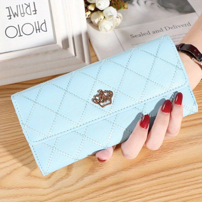 Argyle Pattern Triple Fold Wallet with Royal Gold Accent-Sky Blue-State of Style