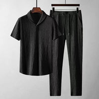 Arion - Summer Linen Set for Men-Black-S-State of Style