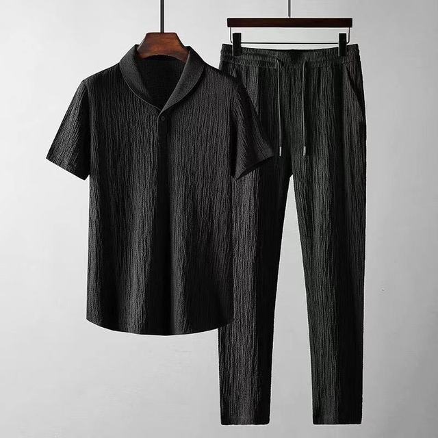 Arion - Summer Linen Set for Men-Black-S-State of Style