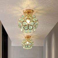 Artistic Glass Ceiling Lamp with Flower Pattern - FlowerHall-Green-D20*H25cm-State of Style