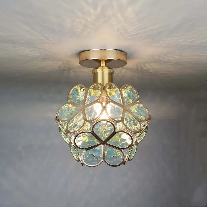 Artistic Glass Ceiling Lamp with Flower Pattern - FlowerHall-Green-D20*H25cm-State of Style