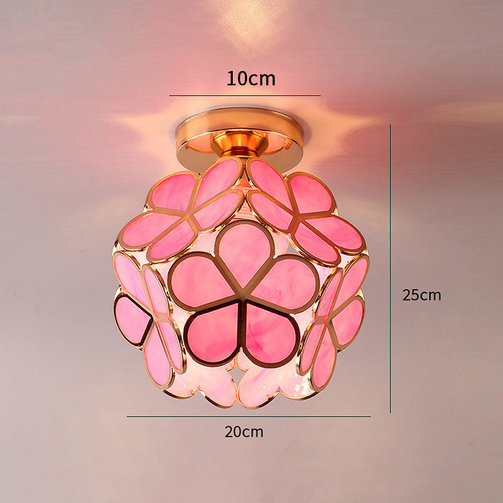 Artistic Glass Ceiling Light with Floral Design - FlowerHall-Green-D20*H25cm-State of Style
