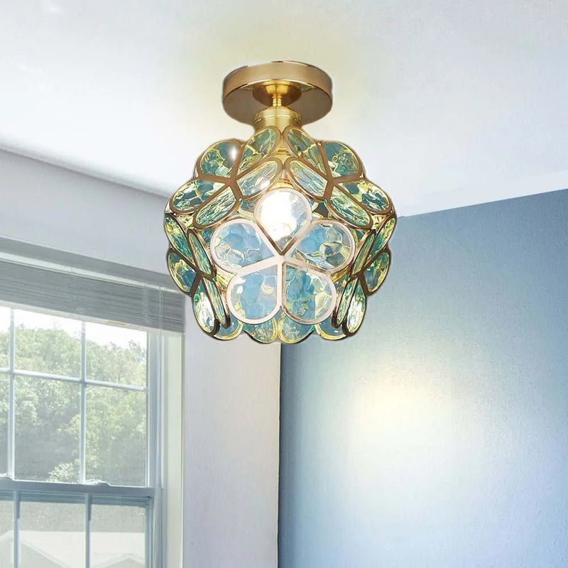 Artistic Glass Ceiling Light with Floral Design - FlowerHall-Green-D20*H25cm-State of Style