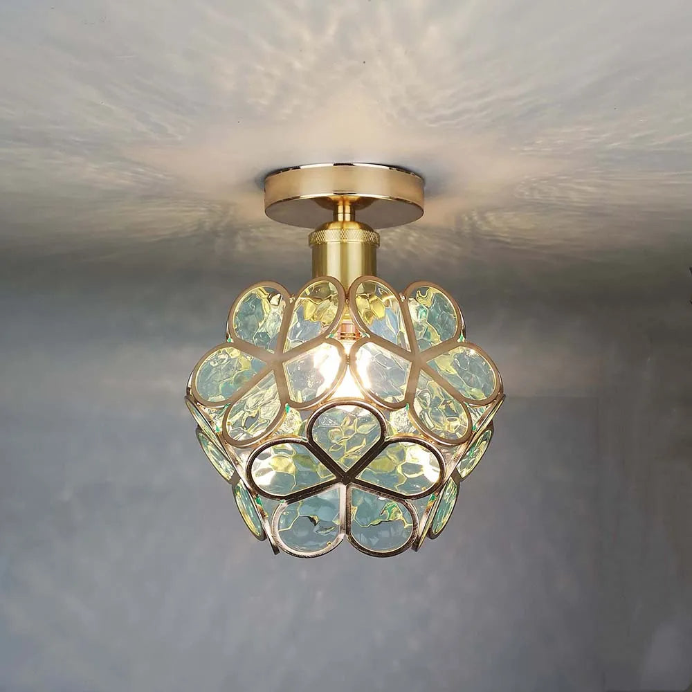 Artistic Glass Ceiling Light with Floral Design - FlowerHall-Green-D20*H25cm-State of Style