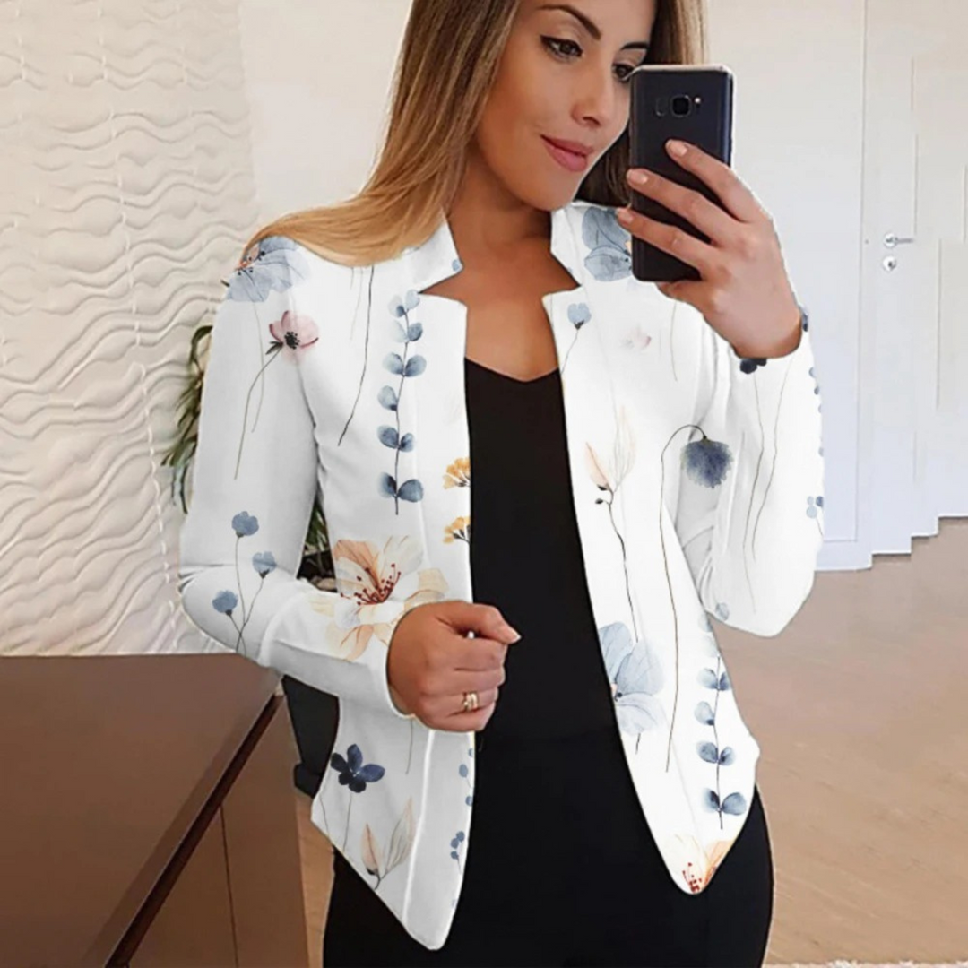 Artistic Ladies' Blazer with Ink & Wash Design - Amaya-White-S-State of Style