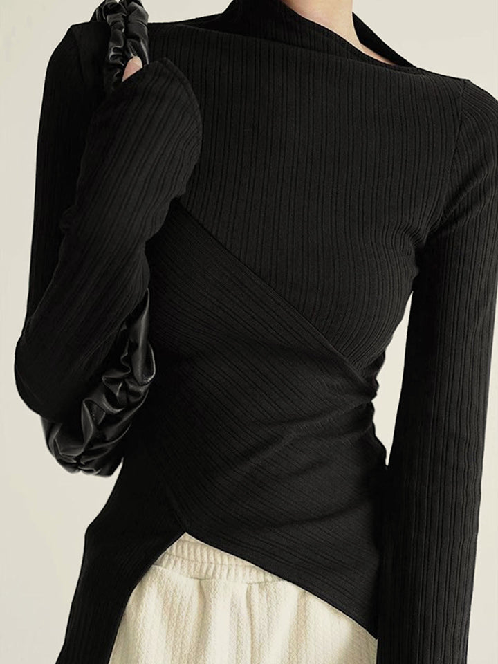 Asymmetrical Jumper with Cut for Ladies - Amelia-Black-XS-State of Style