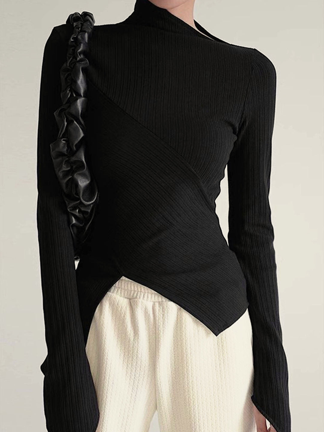 Asymmetrical Jumper with Cut for Ladies - Amelia-Black-XS-State of Style