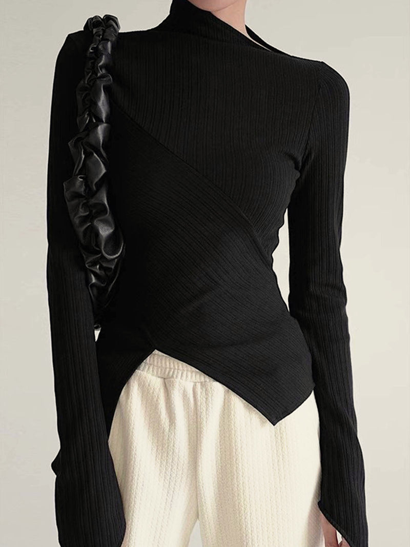 Asymmetrical Jumper with Cut for Ladies - Amelia-Black-XS-State of Style