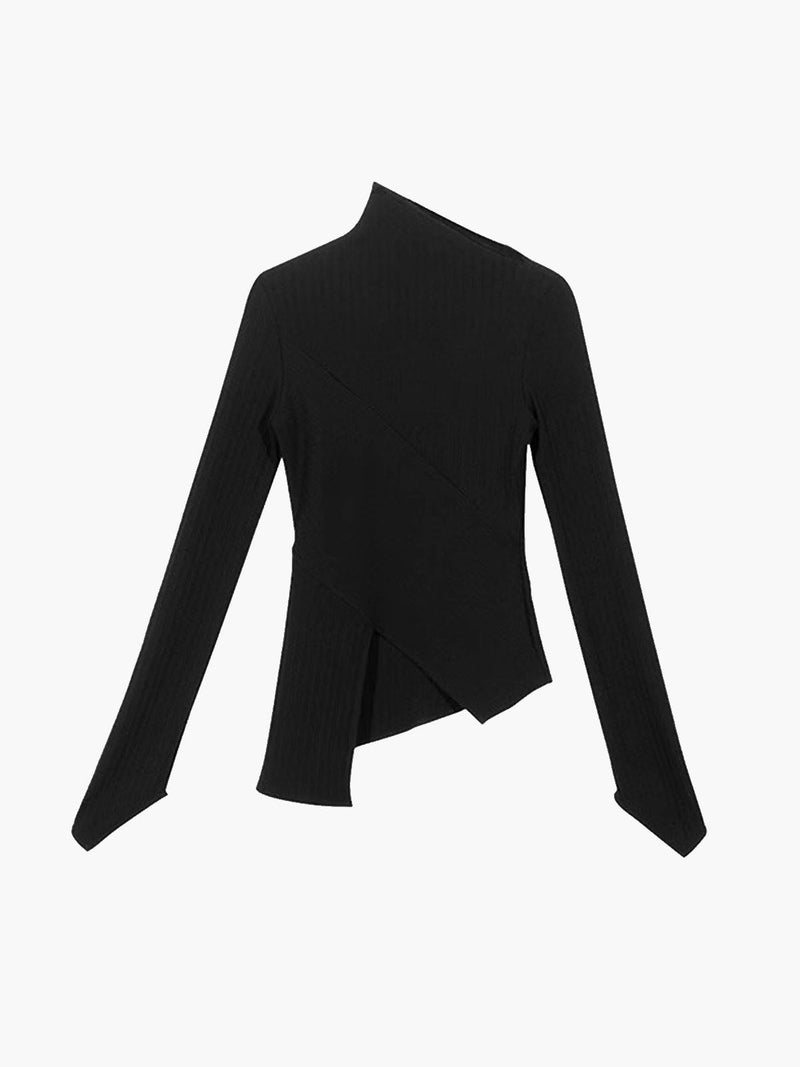 Asymmetrical Jumper with Cut for Ladies - Amelia-Black-XS-State of Style