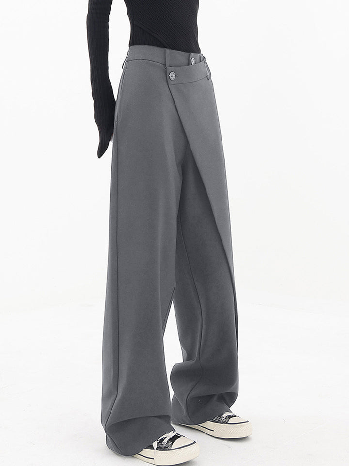 Asymmetrical Wide Women's Trousers with Double Button – Noa-Black-XS-State of Style