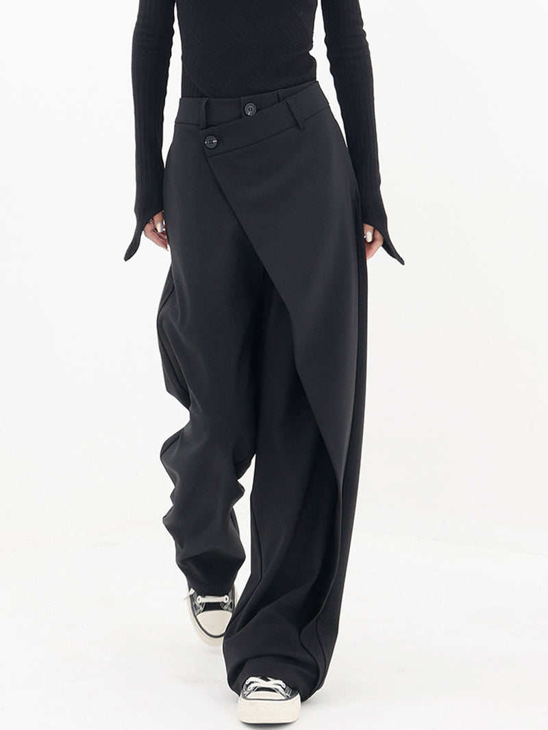 Asymmetrical Wide Women's Trousers with Double Button – Noa-Black-XS-State of Style