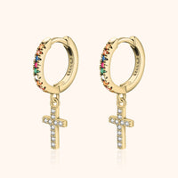 Aurora Coloured Zirconia Cross Earrings-Gold-State of Style