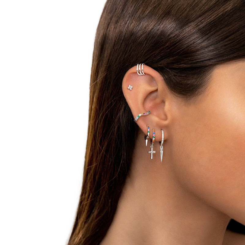 Aurora Coloured Zirconia Cross Earrings-Silver-State of Style