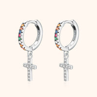 Aurora Coloured Zirconia Cross Earrings-Silver-State of Style
