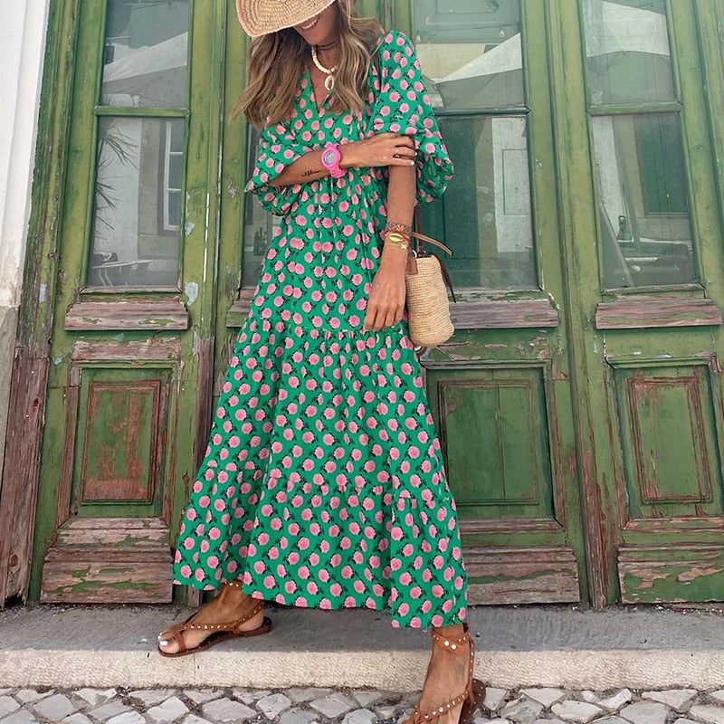 Australian Beach Dreams Maxi Dress-Green Flowers-S-State of Style