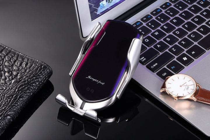 Automatic Phone Holder with Wireless Charger – GripCharge-Silver-State of Style