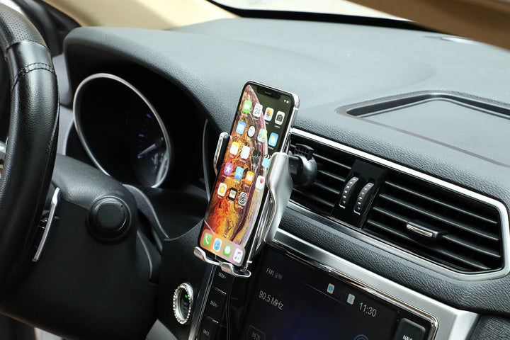Automatic Phone Holder with Wireless Charger – GripCharge-Silver-State of Style