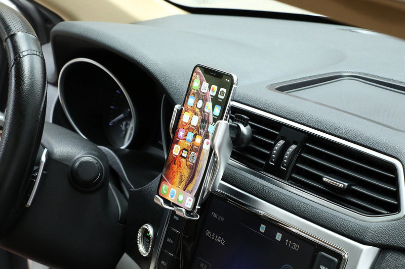 Automatic Phone Holder with Wireless Charger – GripCharge-Silver-State of Style