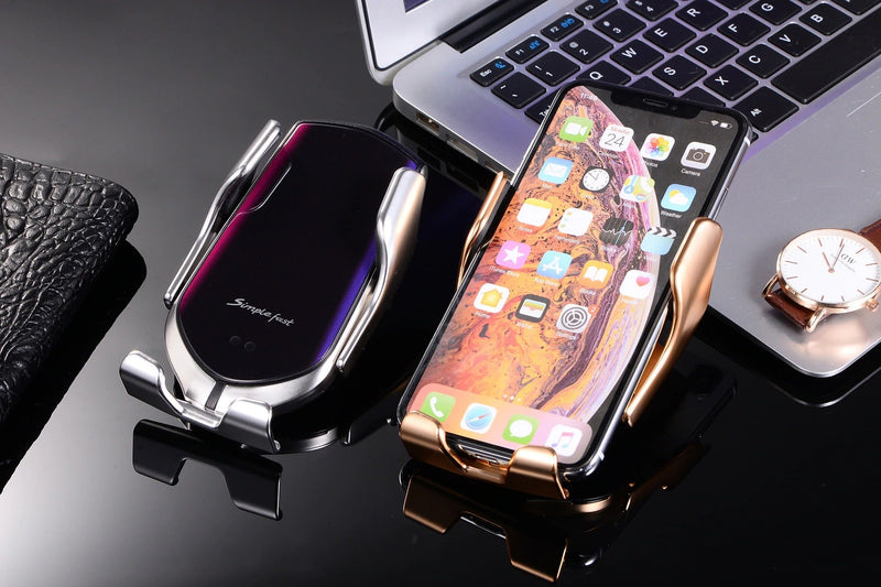 Automatic Phone Holder with Wireless Charger – GripCharge-Silver-State of Style