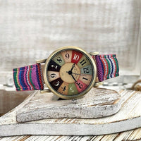 Watch with multicoloured rainbow pattern & braided strap – Elyvra