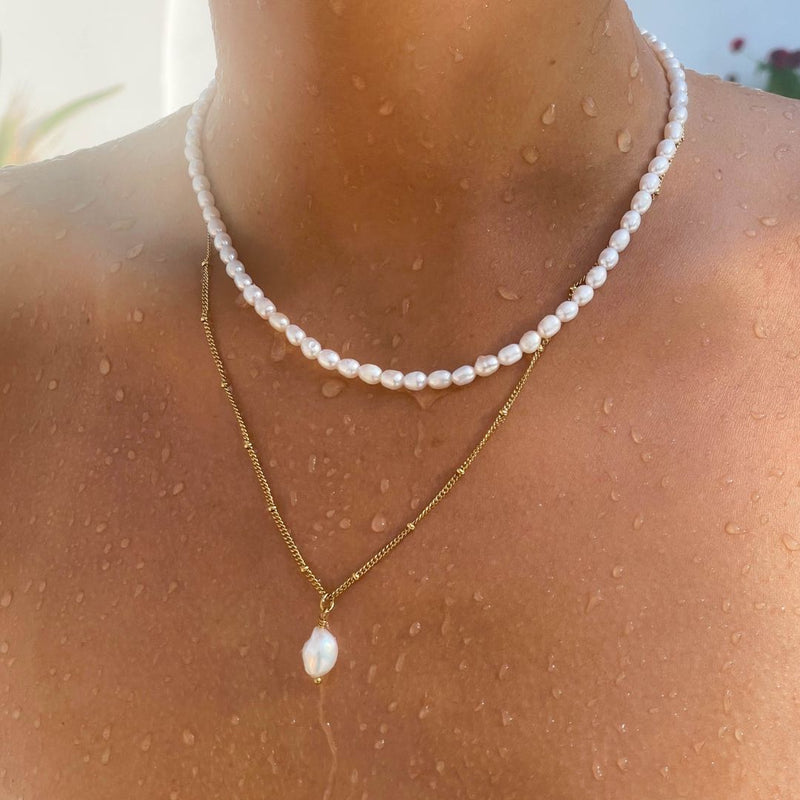 Baroque Pearl Pendant Necklace - Anisa-Gold-State of Style