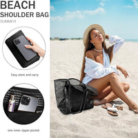 Foldable Mesh Beach Tote Bag with Inner Pocket