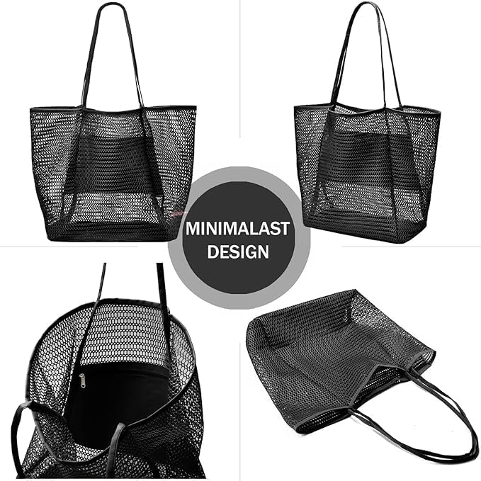 Foldable Mesh Beach Tote Bag with Inner Pocket